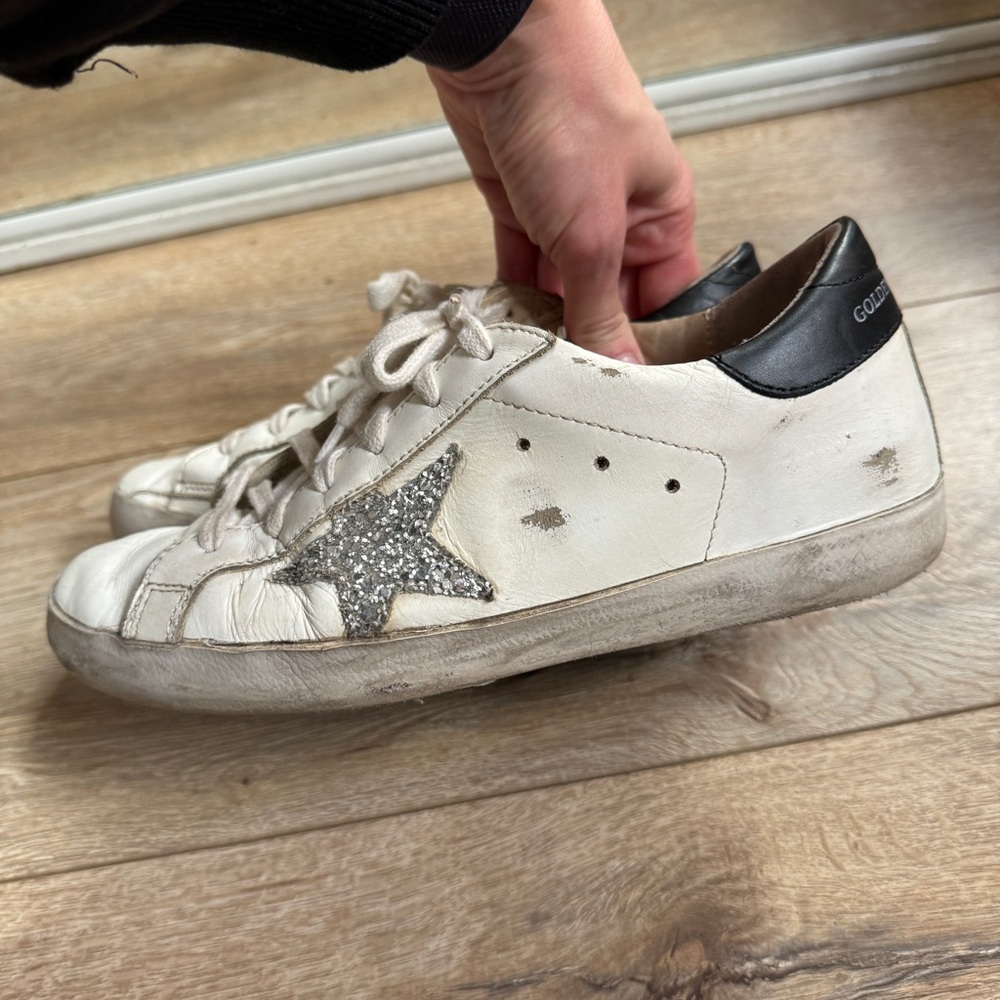 Golden Goose Superstar silver glitter star white sneakers